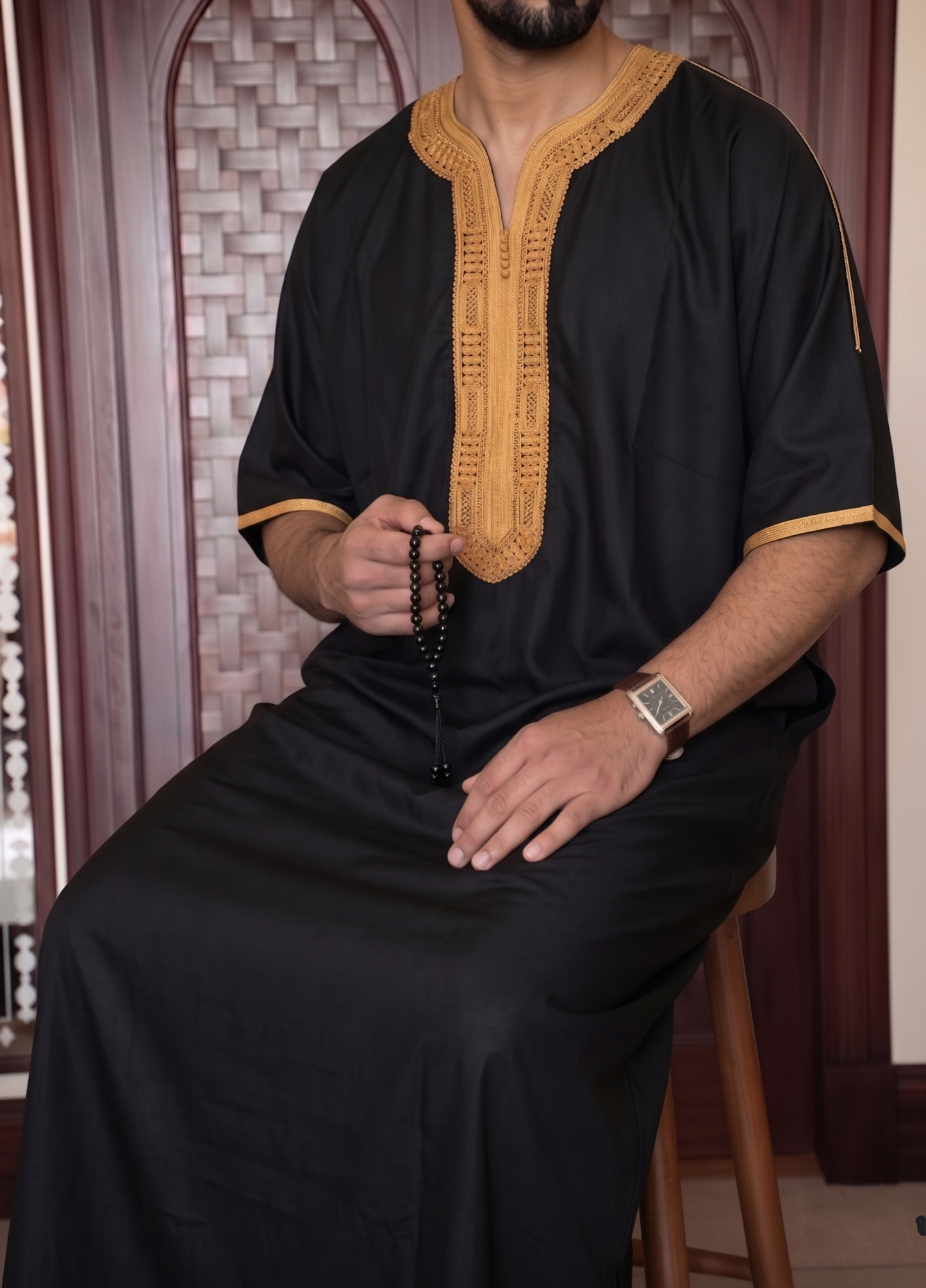 Moroccan Black Embroidered Thobe