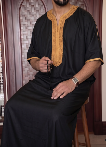 Moroccan Black Embroidered Thobe